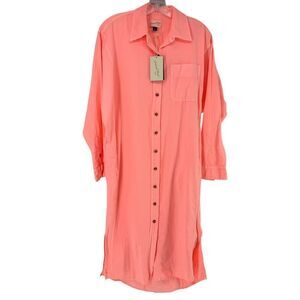 Universal Thread Shirt Drees Neon Coral XS Long Sleeve Collared Cover Up Beach